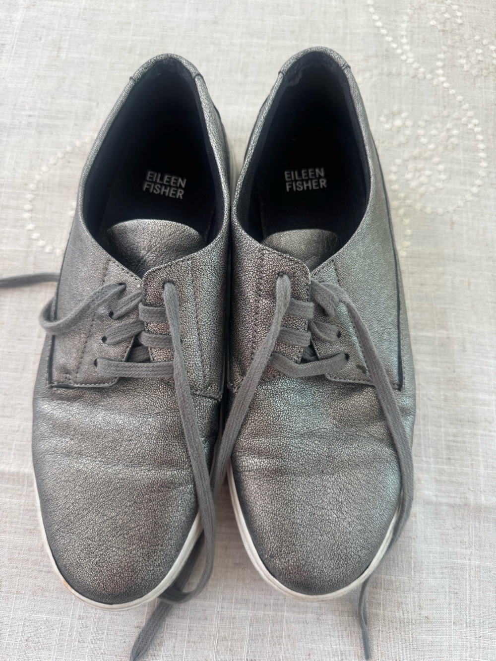 Eileen Fisher Metallic Gray Lace-Up Women’s Sneakers